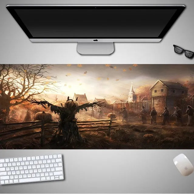 Oversized Halloween computer mouse pad with seasonal graphics and non-slip rubber base
