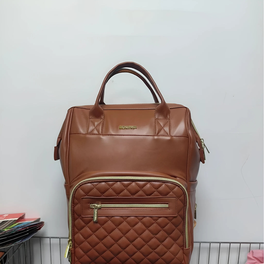Solid colour waterproof backpack 18 inch PU leather with air pillow belt in beige