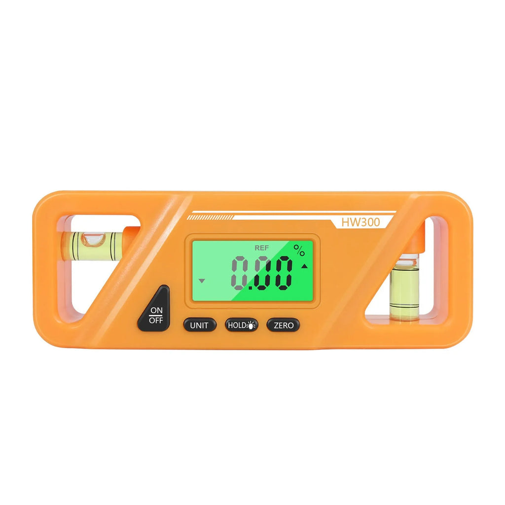 Black digital inclinometer level meter with LCD display and magnetic base, showing angle measurement.