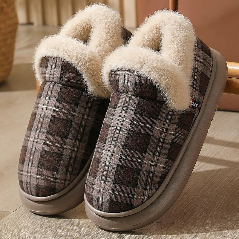 New ankle wrap cotton shoes for men and women with suede upper, plaid pattern, round toe, in gray colour option