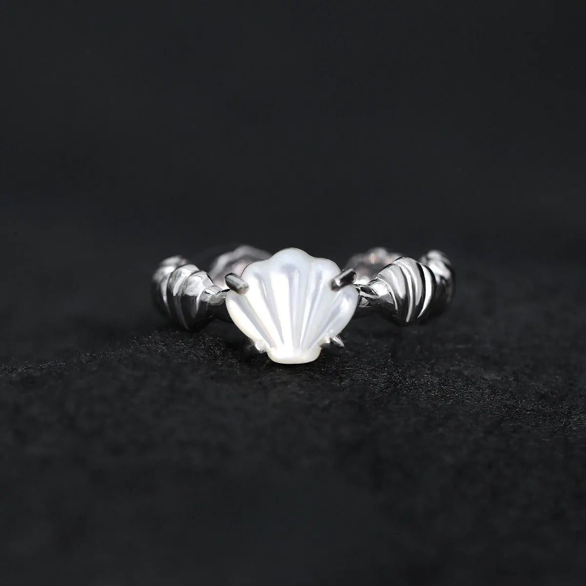 Adjustable silver ring with carved shell tiger eye motif in white gold or 18K gold electroplating