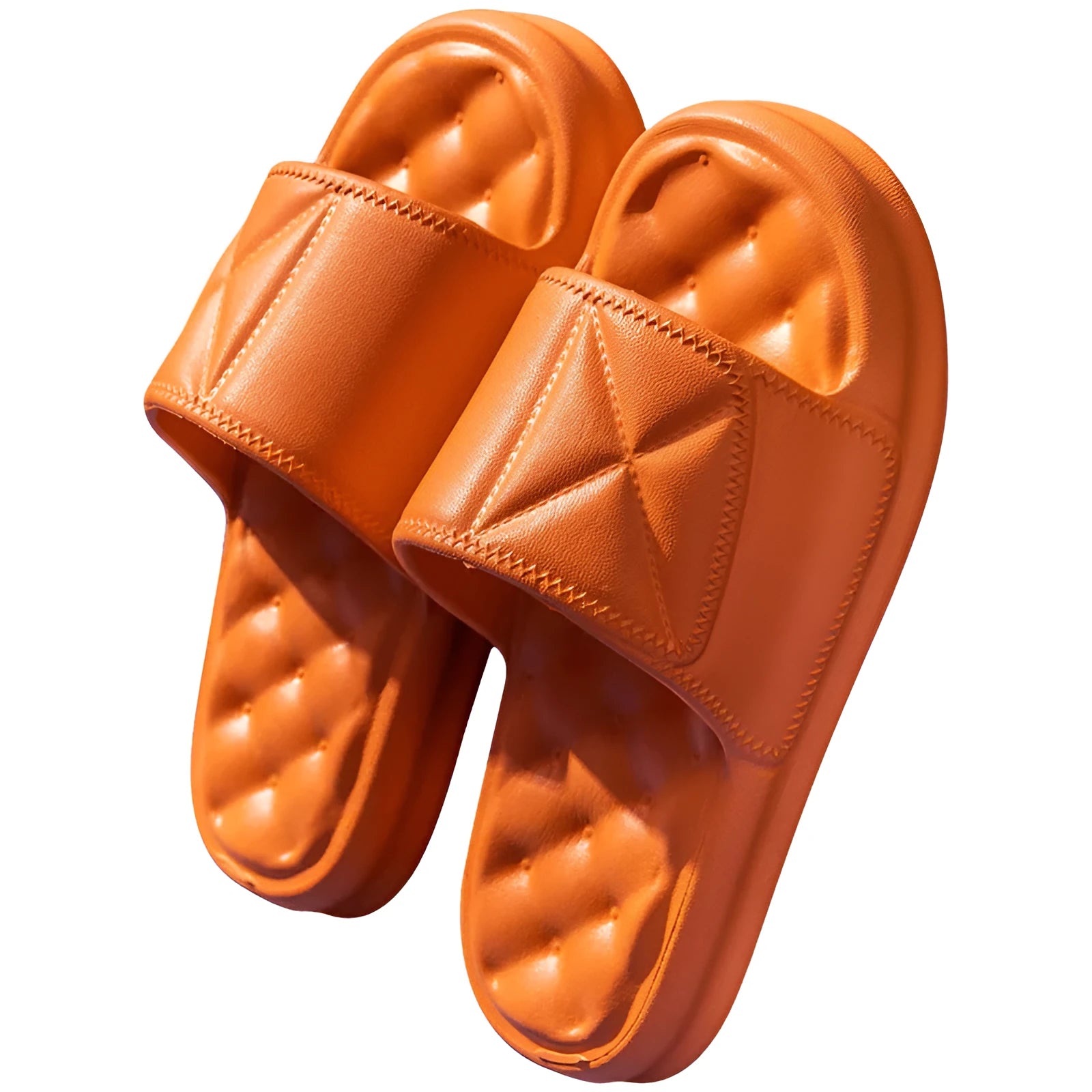 A pair of soft EVA bathroom slippers with a thick non-slip sole, shown in available colours.