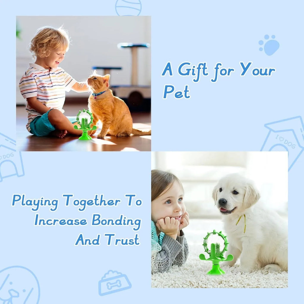Interactive cat puzzle toy slow feeder with spinner and suction cup base in multiple colours