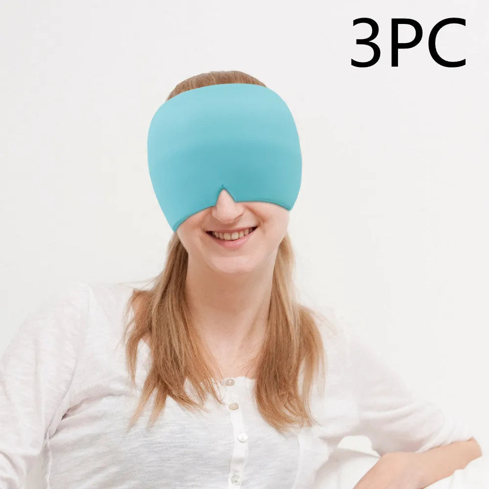 Black elastic gel cold compress eye mask for headache relief with measurements