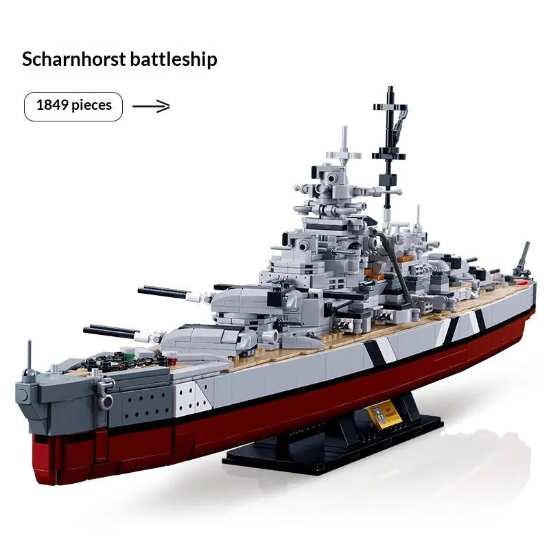 Battleship Bismarck and aircraft carrier building blocks set in Xiaoluban 1102 colour, compatible with Lego, for ages 7-14