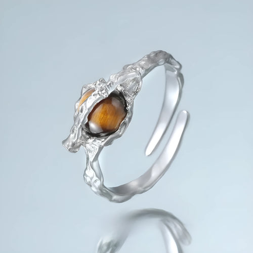 Adjustable silver open ring with Saturn design in white gold colour finish