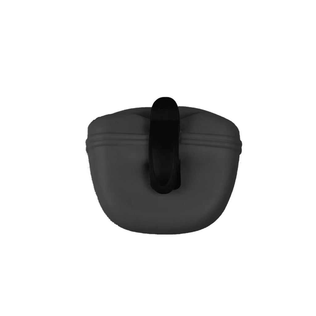 A silicone dog training treat pouch with a clip and magnetic closure, shown in one of six colour options.
