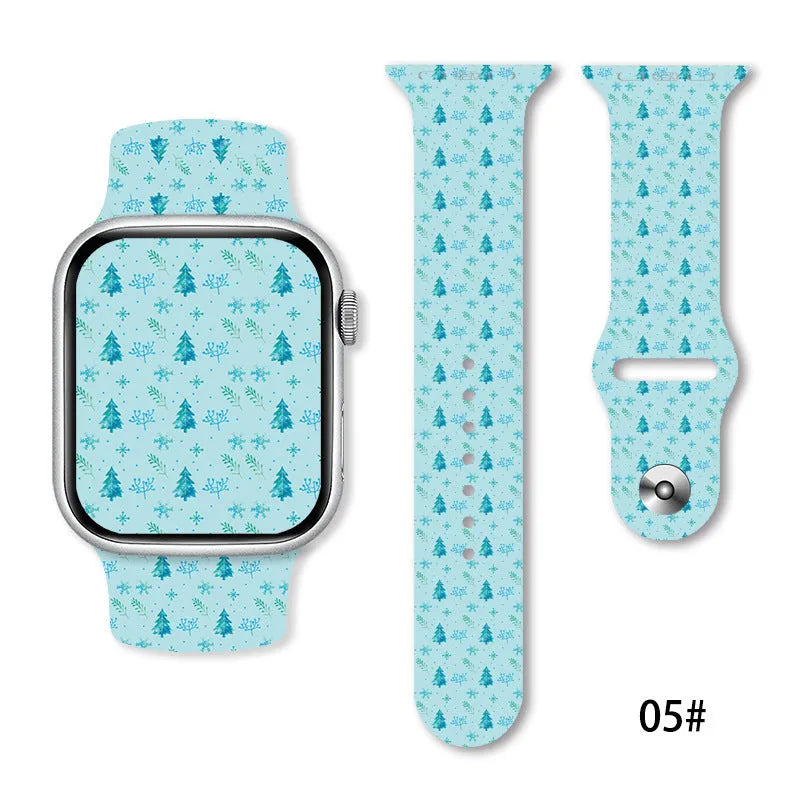 Christmas silicone watch strap in solid colour style 01, fitting 38-49mm watch cases with push-pin fitting