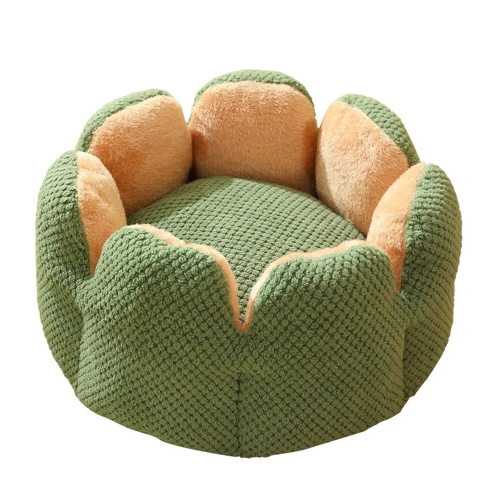 Cactus petal shape pet bed in plush material with sheltered design and non-slip base