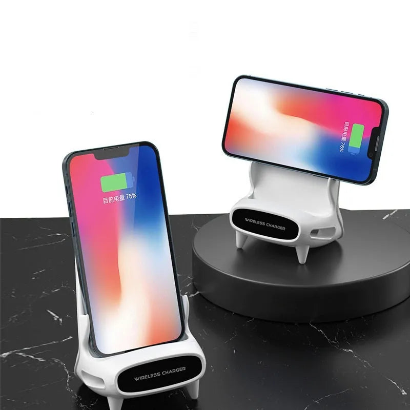 White 15W vertical wireless charging stand for phones and tablets with Type-C input