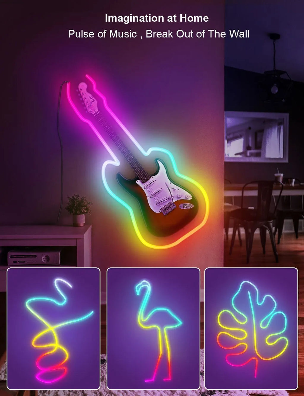 3 metre RGB LED neon strip with music sync capability and waterproof interior lighting