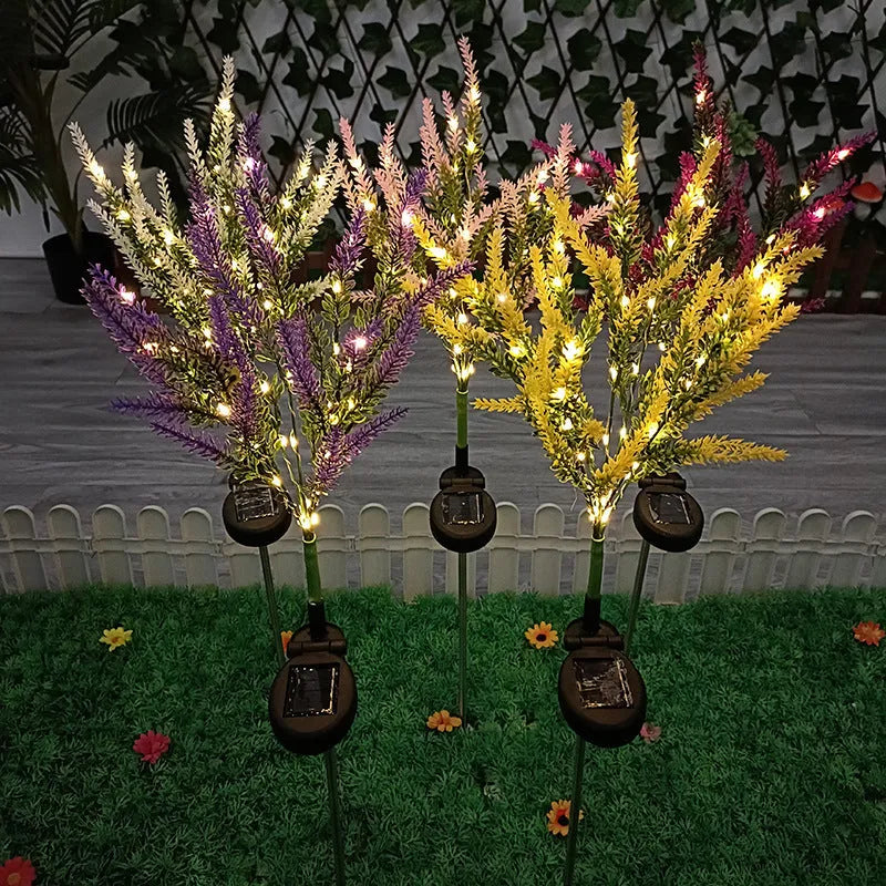Solar powered lavender floor lamp with flower-shaped design for garden decoration