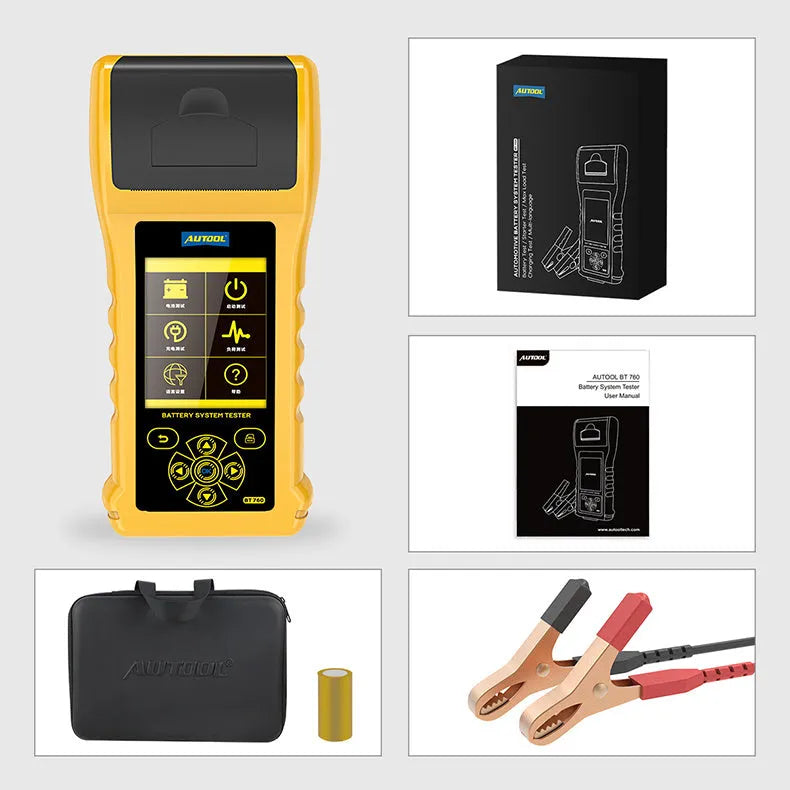 Autool BT760 vehicle battery tester with colour screen display and thermal printer for 12V 24V diagnostic testing