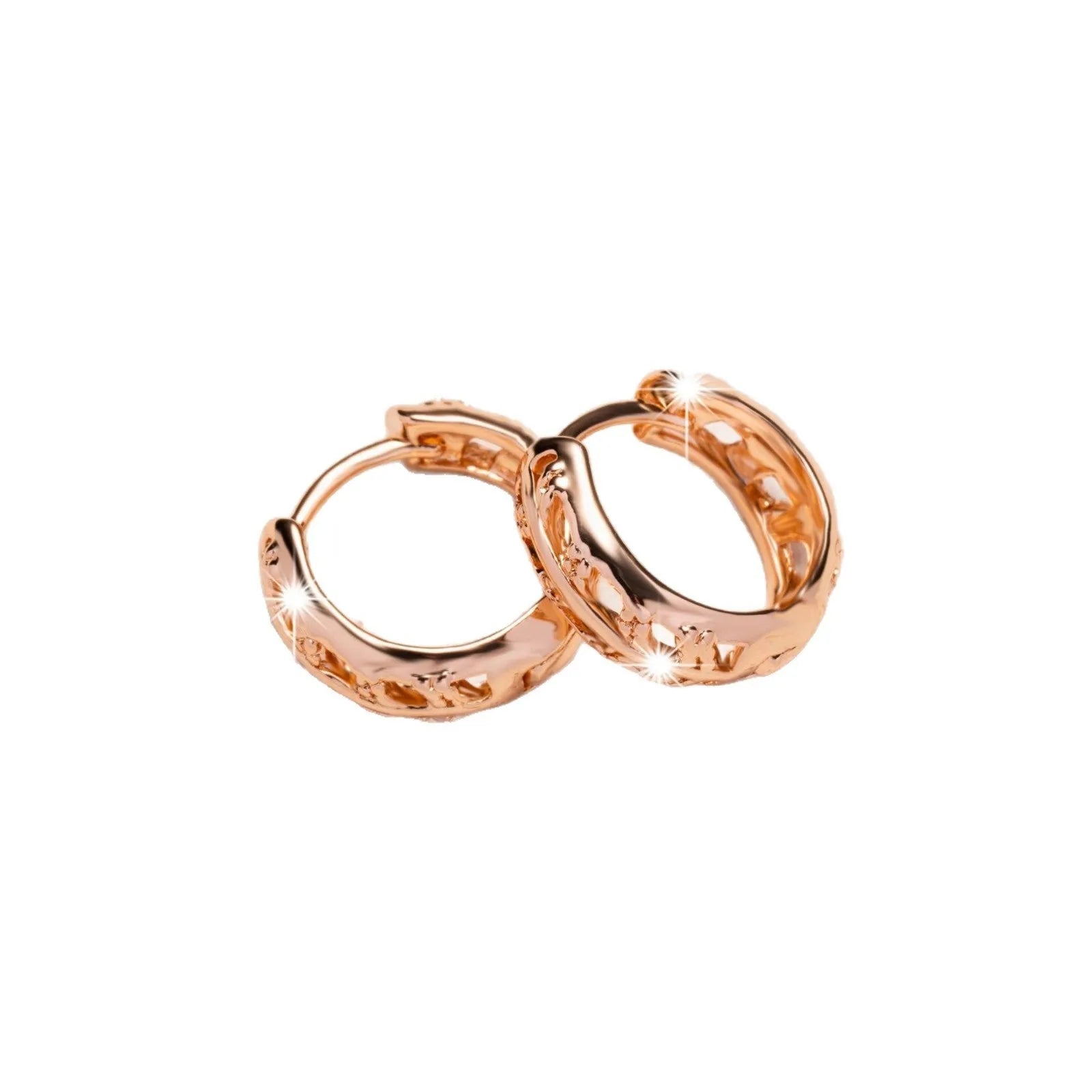 Rose gold tone hollowed out copper earrings with combined heart and leaf shapes