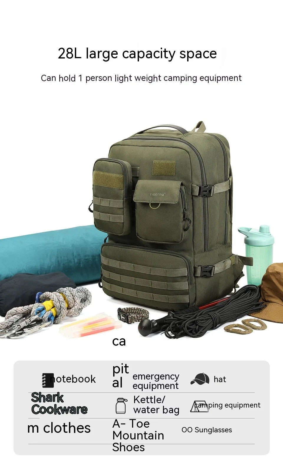 Army green tactical backpack with 17-inch height shown outdoors, highlighting its wear-resistant nylon construction.