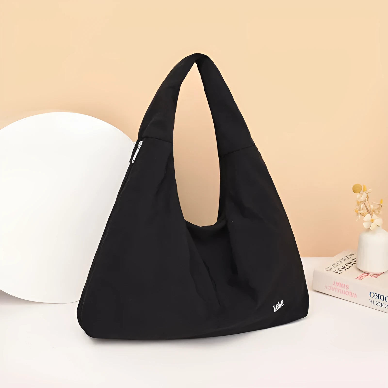 Heart-shaped nylon underarm bag for women in black, yellow, khaki or blue with large capacity