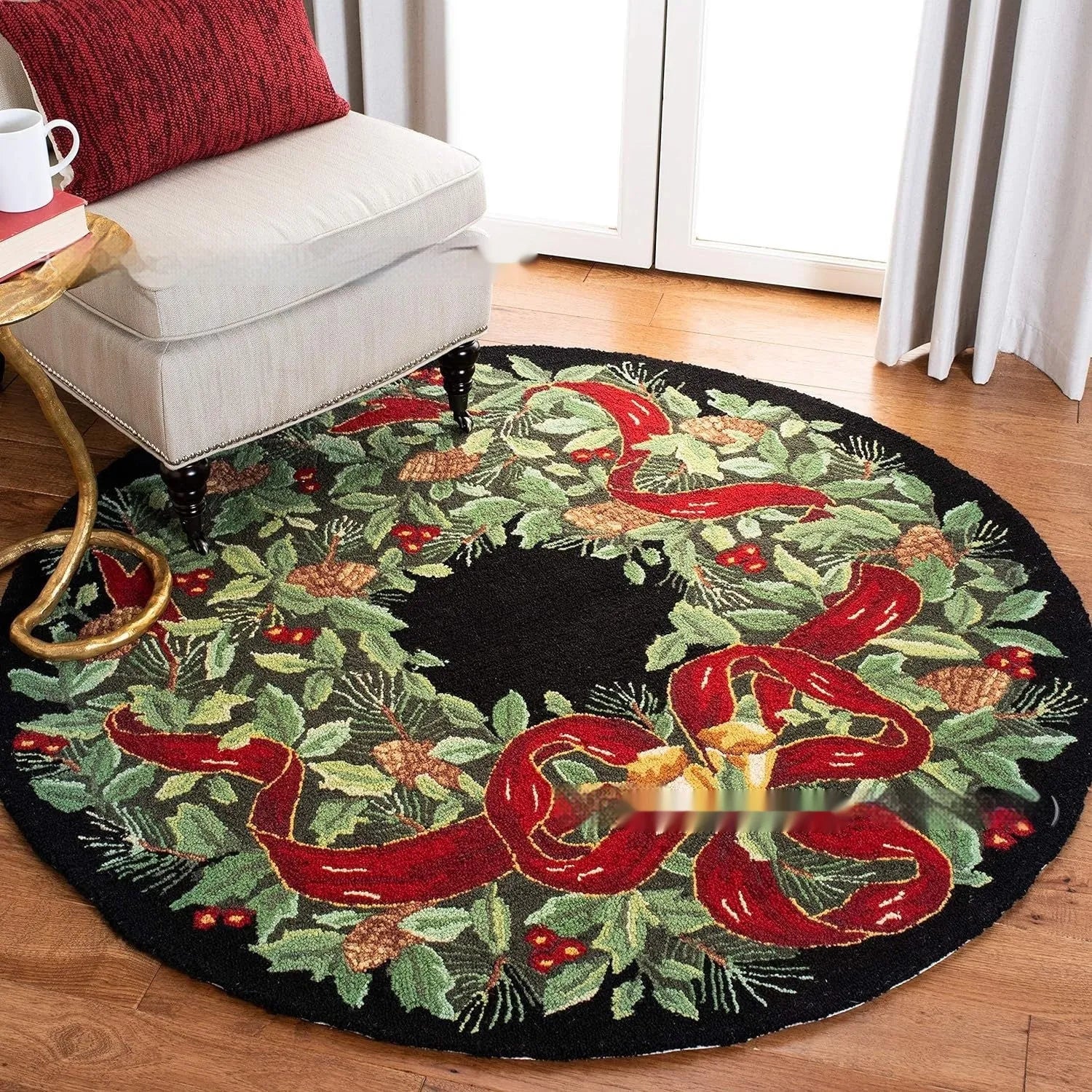 Christmas printed polyester fibre round carpet mat in 60x60cm or 80x80cm size