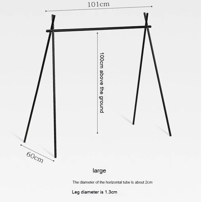 Aluminium foldable triangle camping clothes drying rack with 5 hooks displayed outdoors