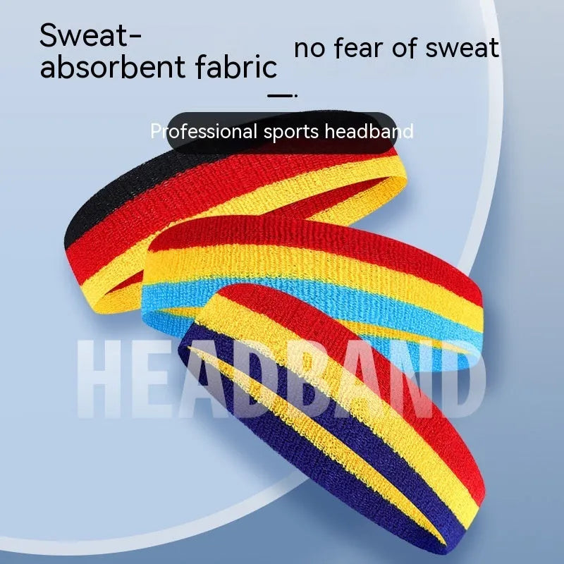 Multicolour sports headband for adults on a 5.5 by 20 cm size scale