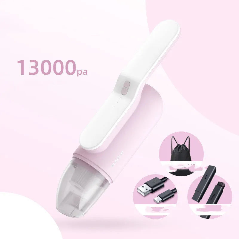 Green handheld car mini vacuum cleaner with UV lamp, 130mbar suction, wireless USB rechargeable, ABS body
