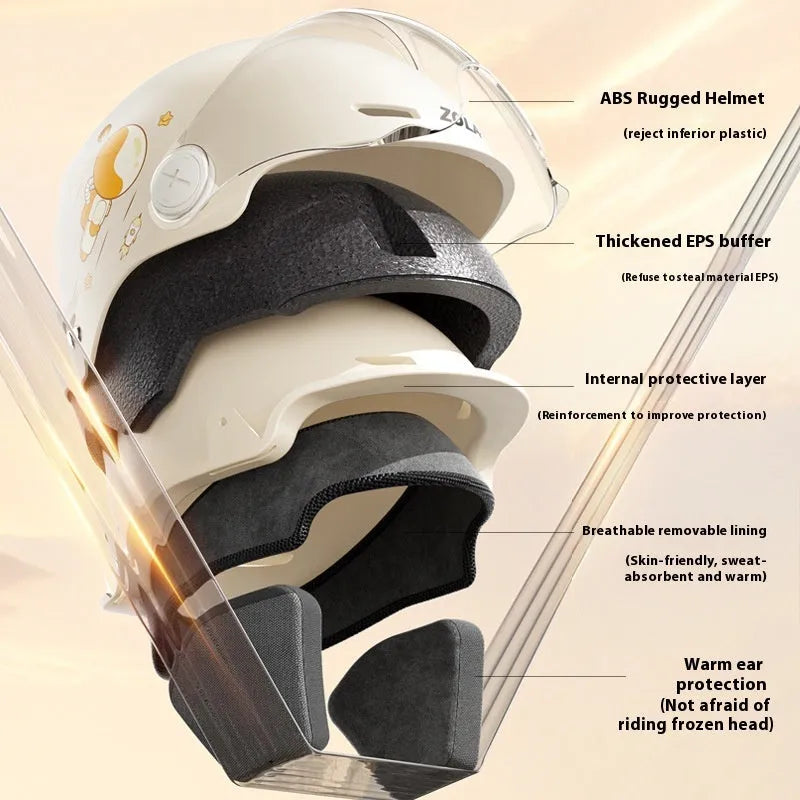 Khaki coloured motorcycle half helmet with a long visor on a solid background.