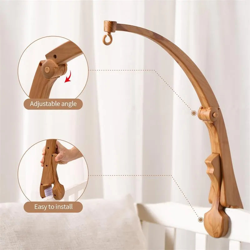 Newborn wood grain bracket music box bed bell in stand white colour for infant cot