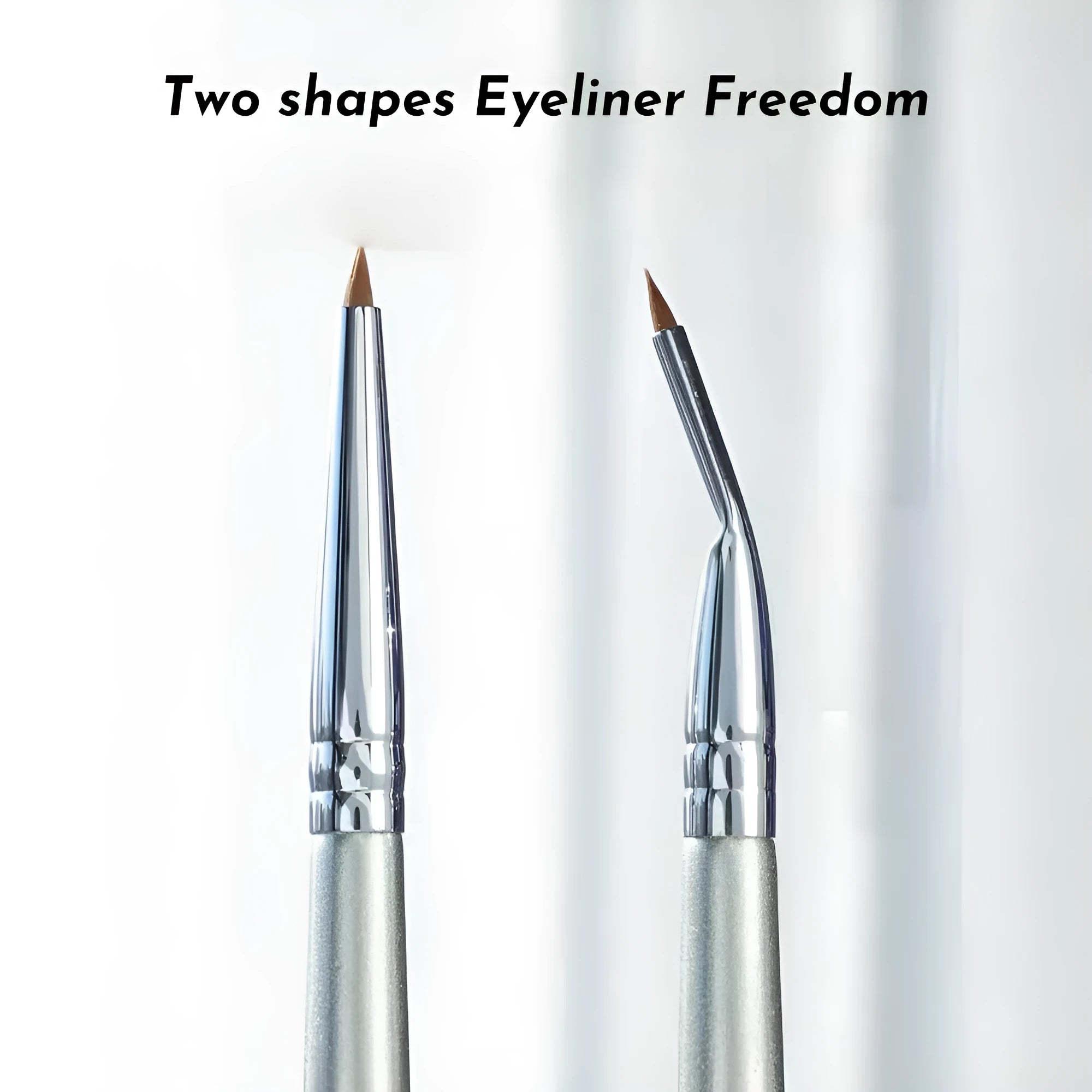 Angled bend head fine tip synthetic eyeliner brush for under eye concealer and detail work.