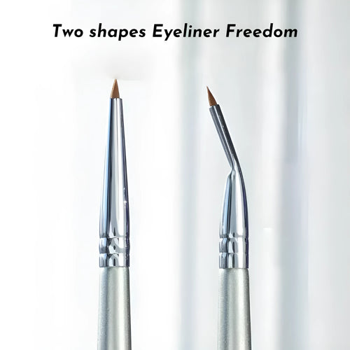 Angled bend head fine tip synthetic eyeliner brush for under eye concealer and detail work.