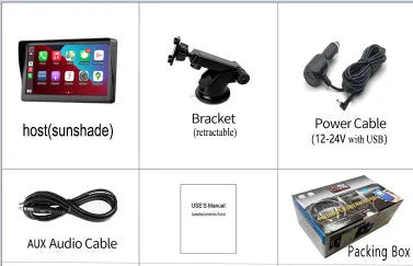 7-inch portable car smart screen with wireless CarPlay on a retractable windshield mount