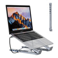 Aluminium alloy folding laptop docking station stand with multi-port HUB in 8-in-1 colour.
