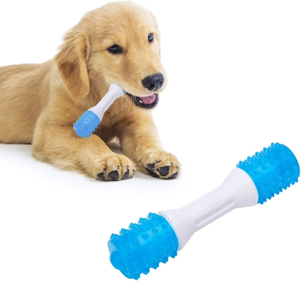 Dual-colour puppy teething chew toy made from TPR and PU rubber for dogs aged 2-8 months