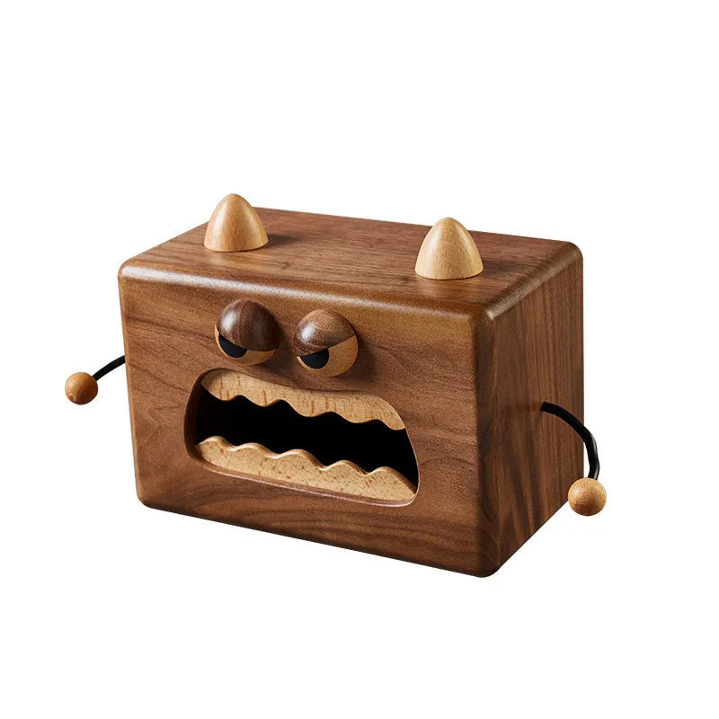 Little Monster cartoon design wooden tissue box with walnut beech finish
