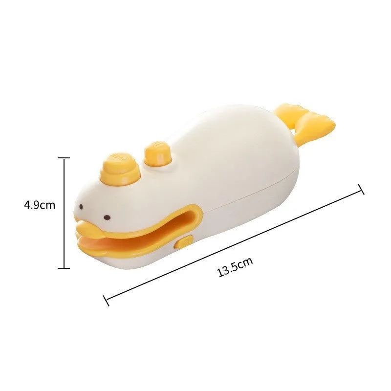 Yellow duck-shaped rechargeable handheld heat sealing machine with USB charging cable