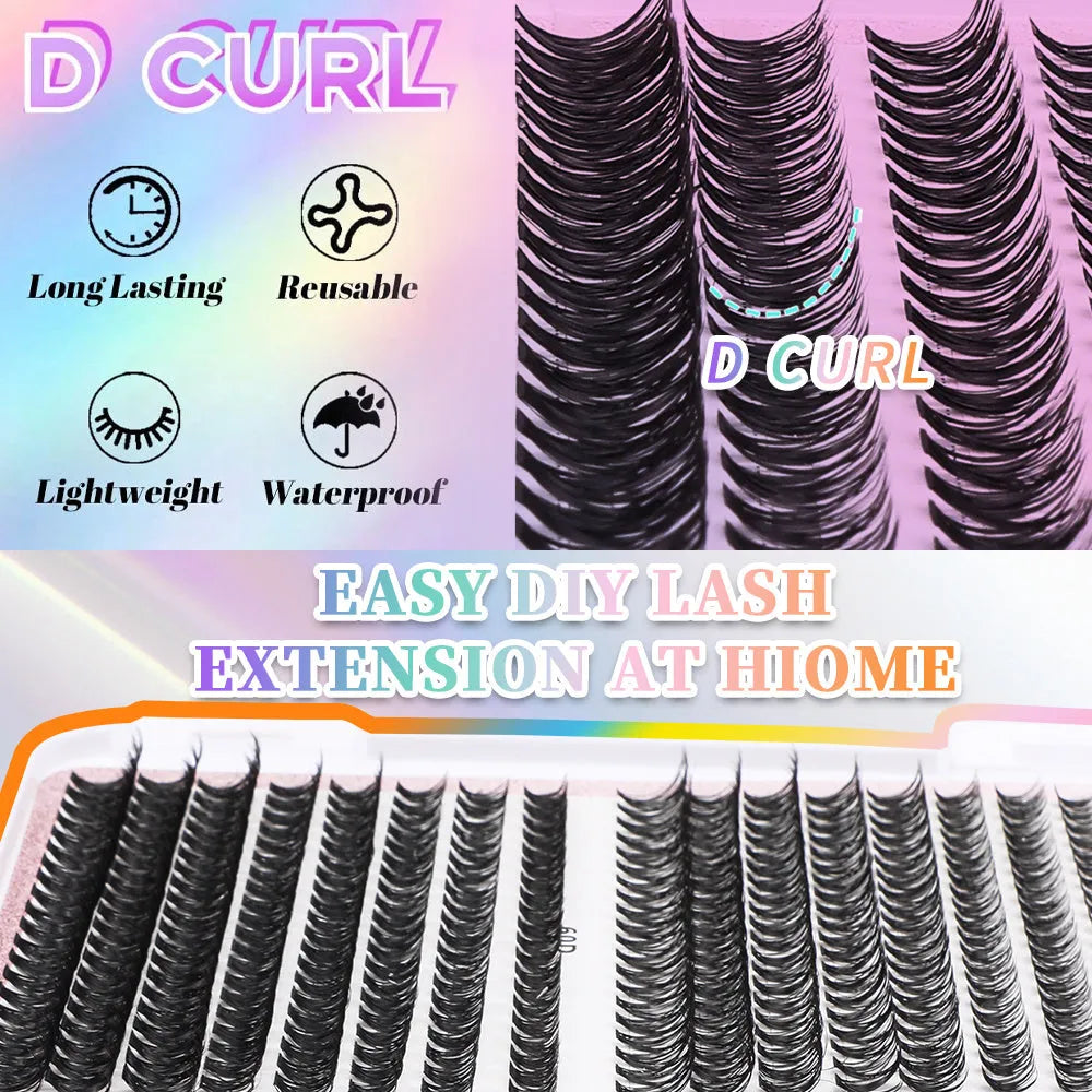 32 row book cluster eyelash set with 640 segmented lashes in two styles for DIY lash extensions