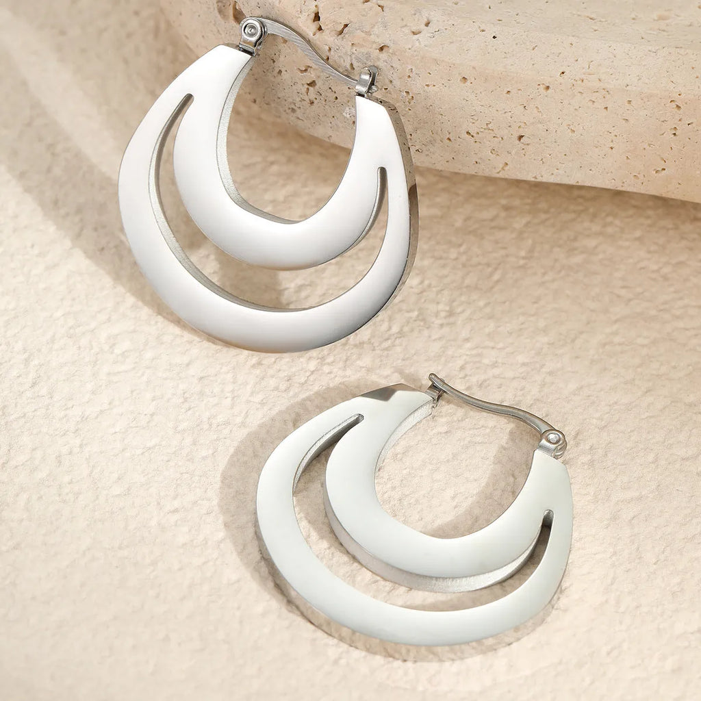 Geometric French earrings with round ring design in gold-plated 18K stainless steel