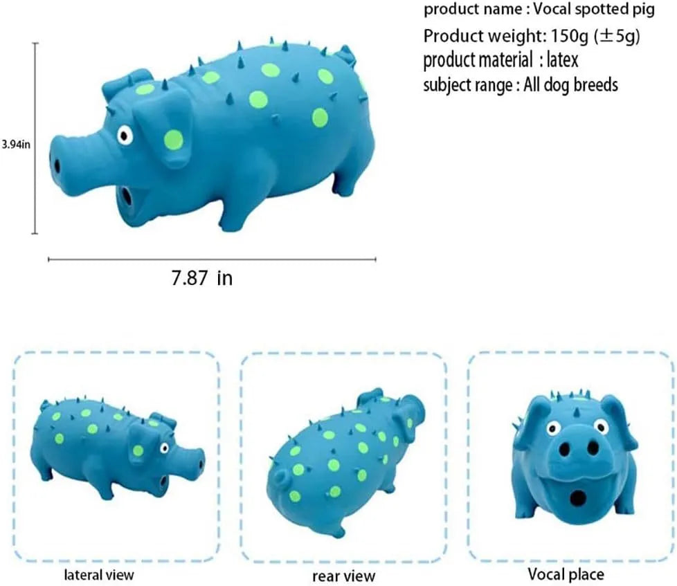 Latex pig squeaky dog chew toy for aggressive chewers with dental cleaning surface