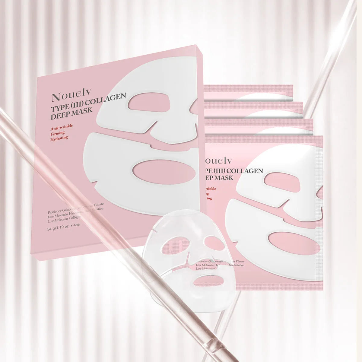 Box of four collagen layered patch face masks for multiple skin types