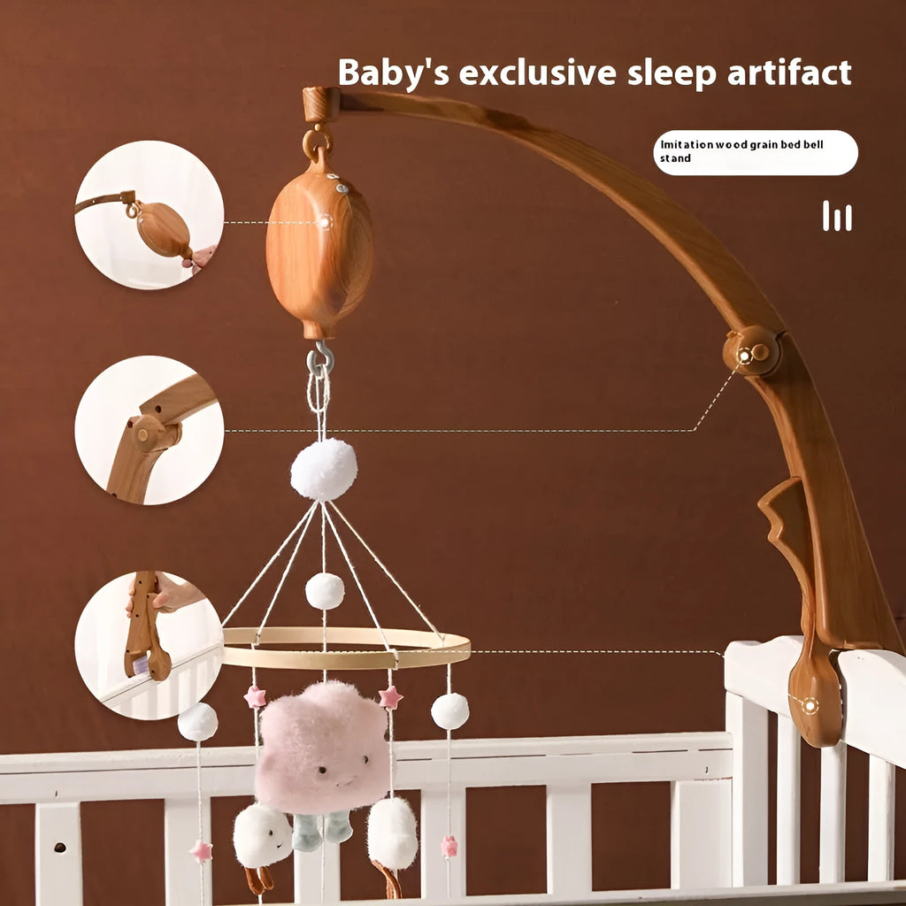 Newborn wood grain bracket music box bed bell in stand white colour for infant cot