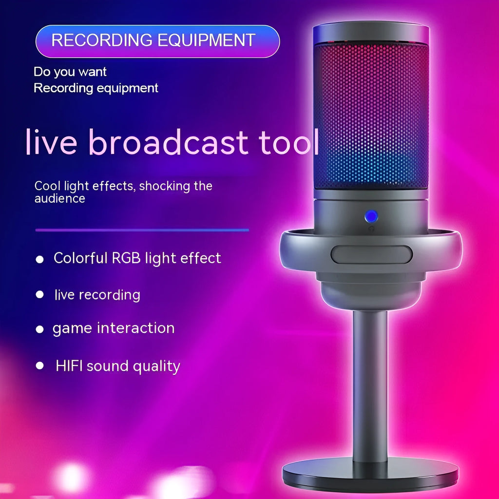 RGB condenser USB microphone for computer recording and live streaming in black colour