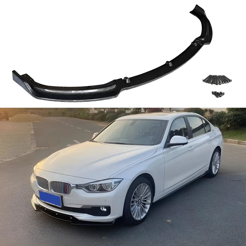 BMW 3 Series F30 front bumper lip spoiler in gloss black polypropylene