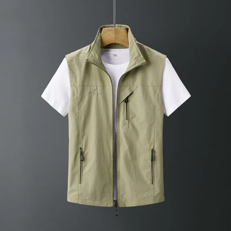 Men's hooded rabbit fur vest waistcoat in slim fit showing army green colour option