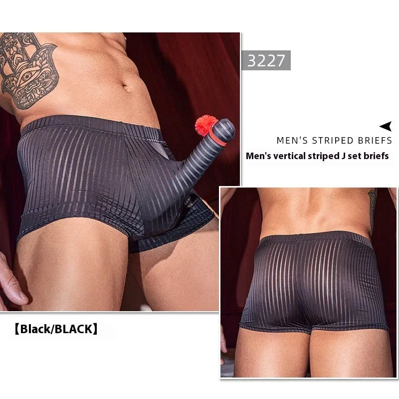 Men's vertical stripe boxer briefs in black, white and dark grey colours