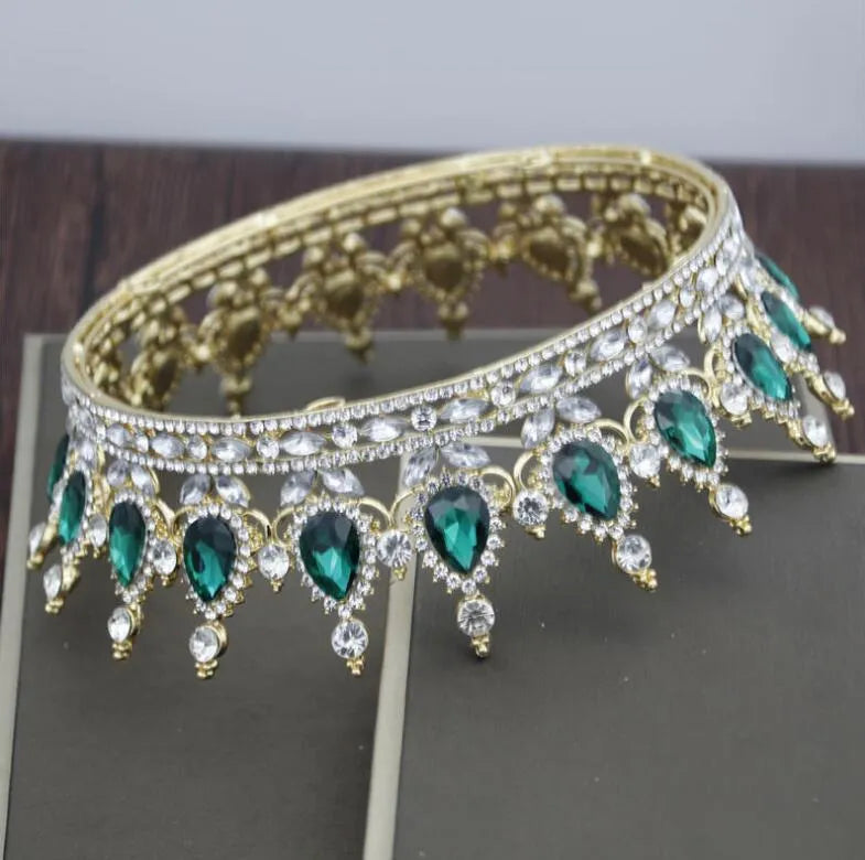 Baroque bridal crown headdress with rhinestone accents, alloy frame, 12.5cm diameter, gold powder finish