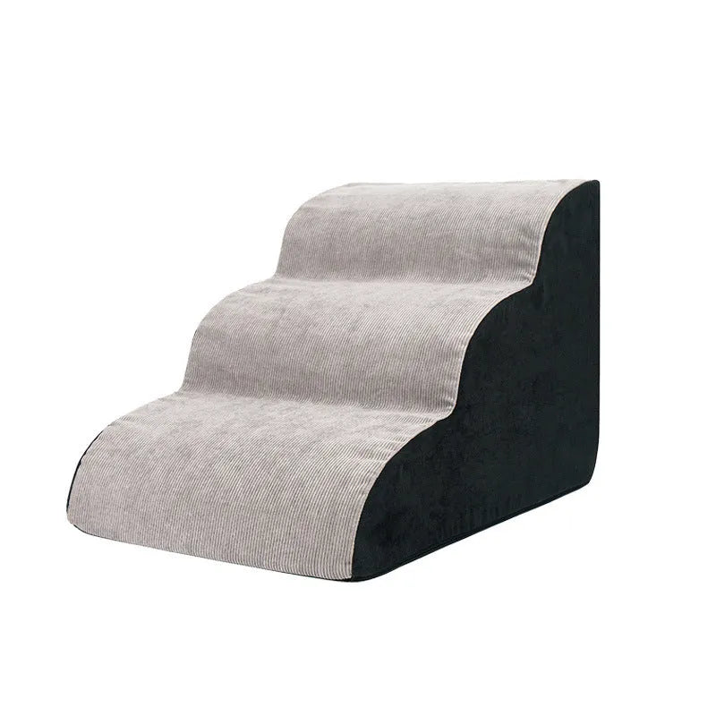 Wave pet stairs for small dogs in cloth fabric with multi-level slope options and colour choices including beige, gray, black, khaki, and tiger embroidery
