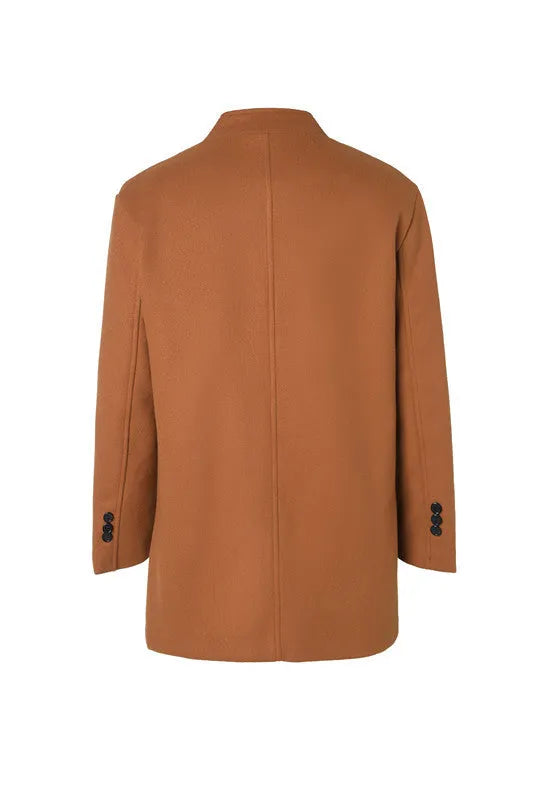 Solid-colour khaki form-fitting woolen coat for men, autumn layering, sizes S-XXXL