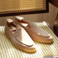 British handmade men's genuine leather loafers in brown with a flat TPR sole.
