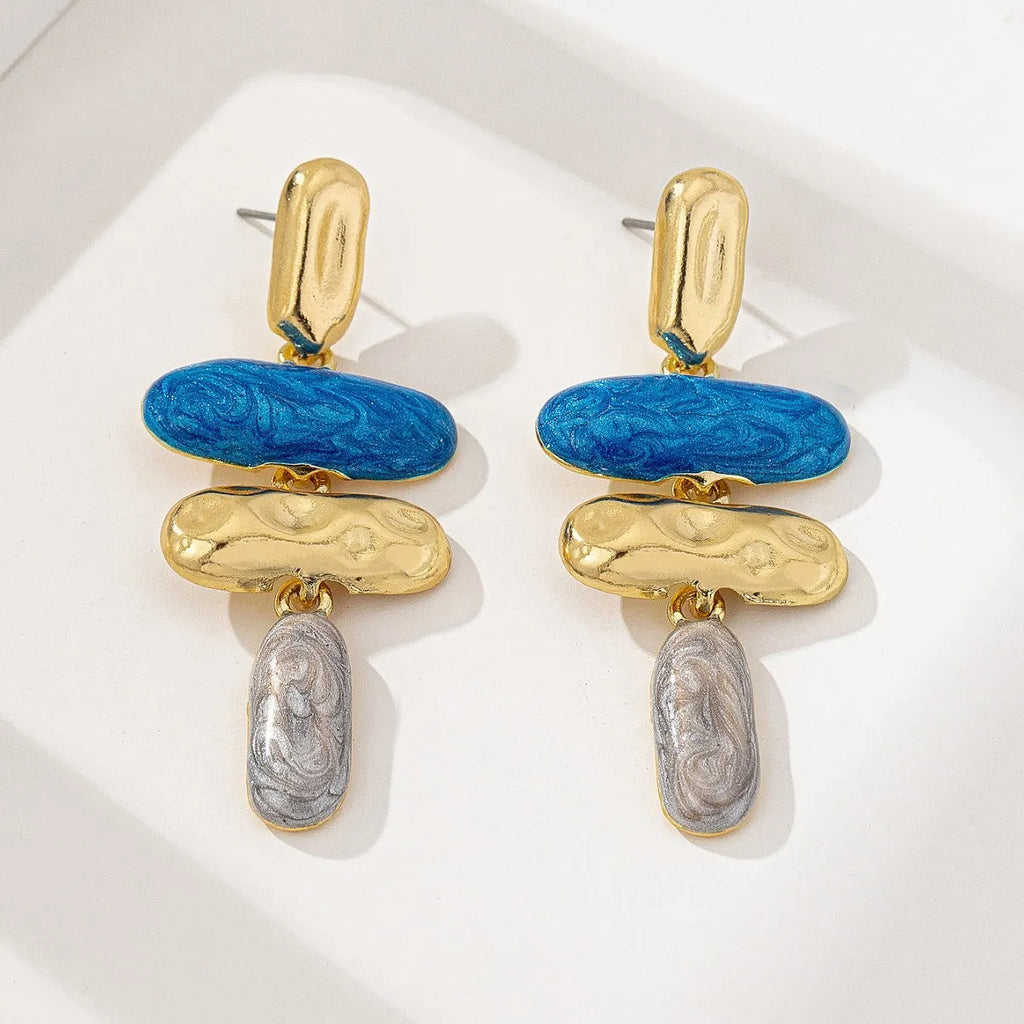 Geometric multicolour stud earrings with electroplated finish on zinc alloy