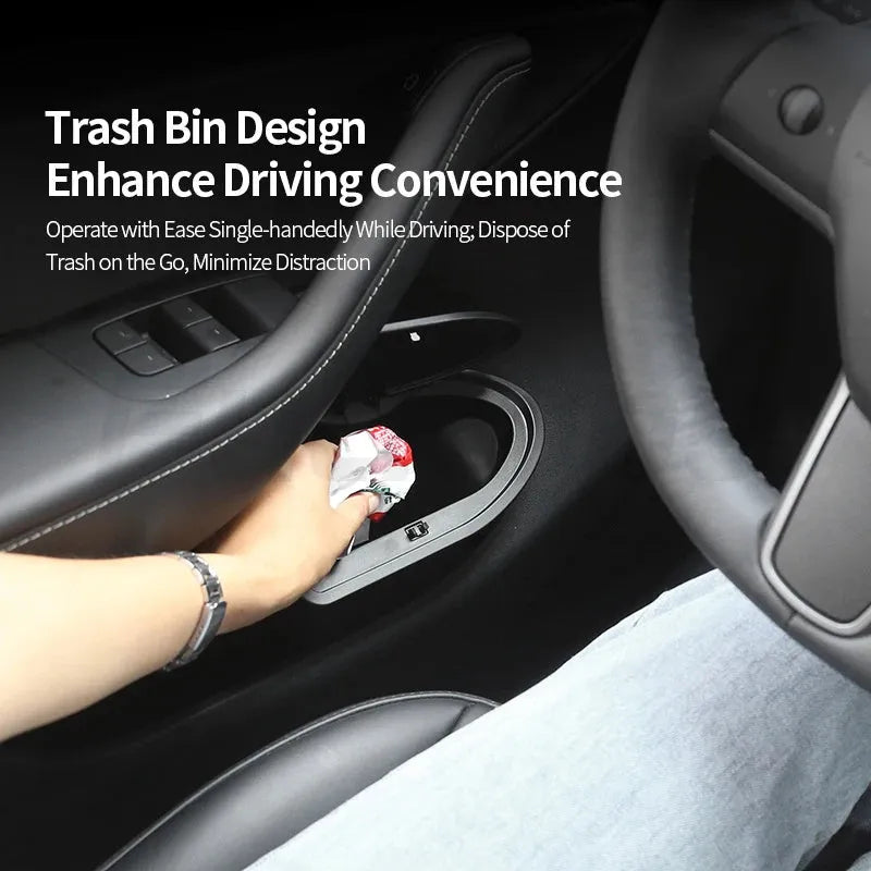 Black ABS plastic car door storage containers for Tesla Model Y front doors, 2-pack