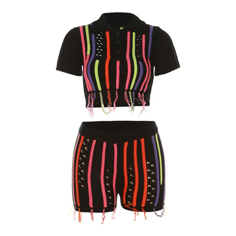 High waist sheath slim fit suit set for women in black sleeveless top and shorts with quarter sleeves