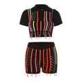 High waist sheath slim fit suit set for women in black sleeveless top and shorts with quarter sleeves